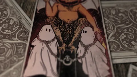 Future Prediction Spooky Witchcraft Devil Tarot Card With Halloween Art Stock Footage 169522315