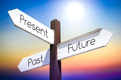 Future, present, past concept - signpost with three arrows イラスト素材