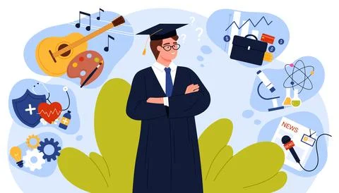 Future profession and career choice, graduate making decision to choose Stock Illustration