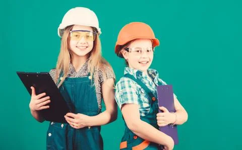 Future profession. Child care development. Builder engineer architect. Kid Stock Photos