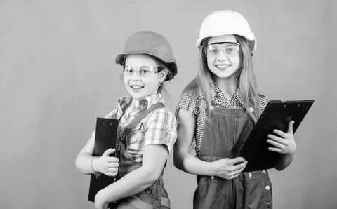 Future profession. Child care development. Builder engineer architect. Kid Stock Photos
