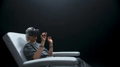 Future programer learning vr screen closeup. Specialist swiping cyberspace Stock Footage 212012199
