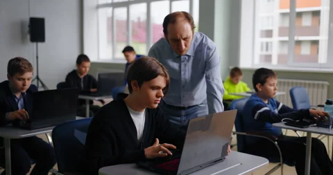 Future Programmer Studying In School, Programming Courses For School Students Stock Footage 280179469