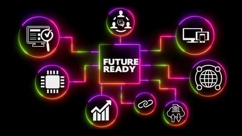 Future ready technology neon infographic Illustrazione stock