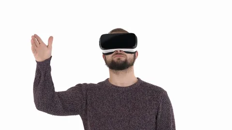 Future reality device creating virtual space. Man in virtual digital glasses Stock Footage 121193235
