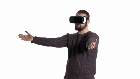 Future reality device creating virtual space. Man in virtual digital glasses Stock Footage 121200292