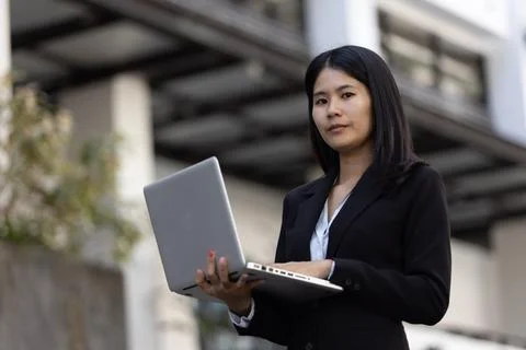 Future remote work combines technology smart phone digital business woman e.. Stock Photos