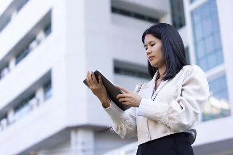 Future remote work combines technology smart phone connection online white .. Stock Photos