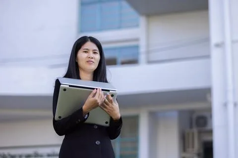 Future remote work combines technology smart phone digital business woman e.. Stock Photos