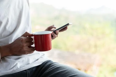 Future remote work combines technology nature smart phone enable e learning.. Stock Photos