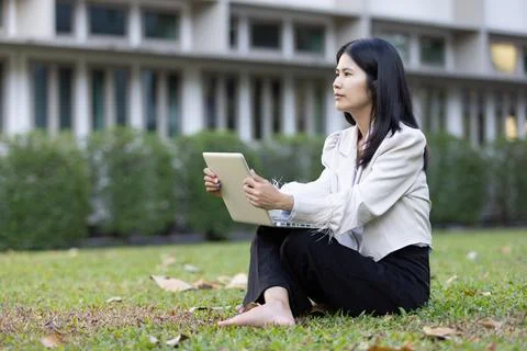 Future remote work combines technology smart phone connection online white .. Stock Photos