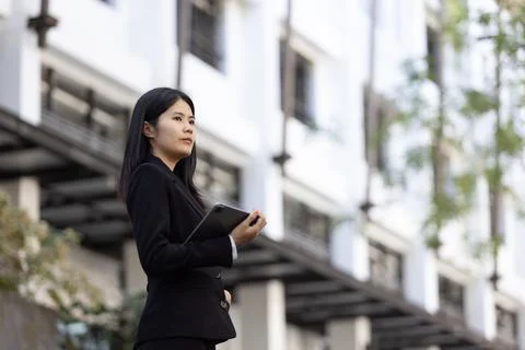 Future remote work combines technology smart phone digital business woman e.. Stock Photos