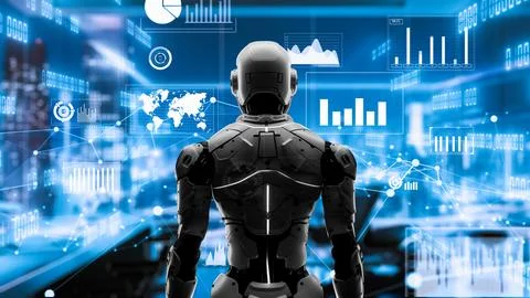 Future robot engineering LLM artificial intelligence AI solutions with LISP Stock Photos