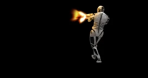 Future Robot Soldier Green Screen - Shooting Back Left With Effects 2K Stock Footage 122750458
