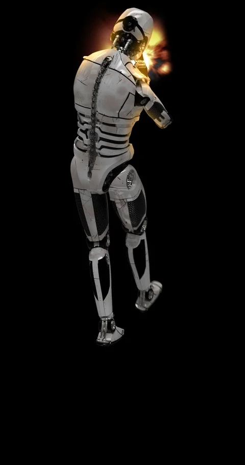 Future Robot Soldier Green Screen - Shooting Back With Effects 2K Stock Footage 122750503