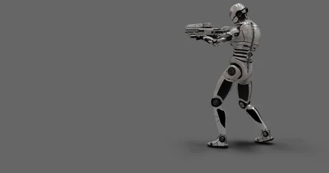 Future Robot Soldier Green Screen - Shooting Left With Effects 2K Stock Footage 122750563