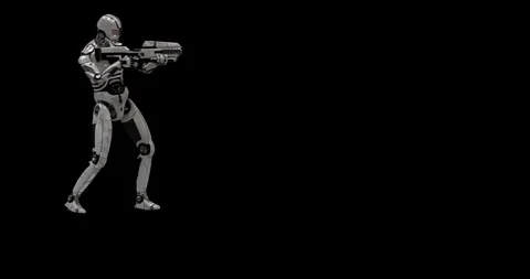 Future Robot Soldier Green Screen - Shooting Right With Effects 2K Stock Footage 122750588