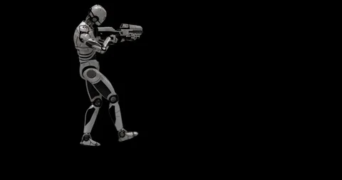 Future Robot Soldier Green Screen - Shooting Back Right No Effects 2K Stock Footage 122750616