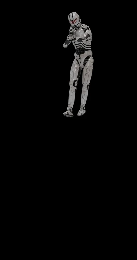 Future Robot Soldier Green Screen - Shooting Front No Effects 2K Stock Footage 122750673