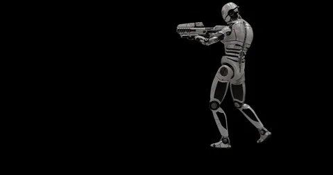 Future Robot Soldier Green Screen - Shooting Left No Effects 2K Stock Footage 122750680