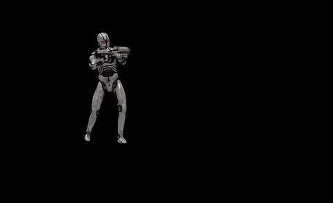 Future Robot Soldier Green Screen - Destroyed Front Right With Effects 2K Stock Footage 122750727