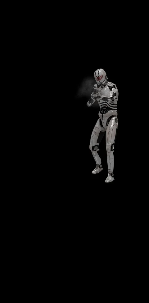 Future Robot Soldier Green Screen - Destroyed Front With Effects 2K Stock Footage 122750739