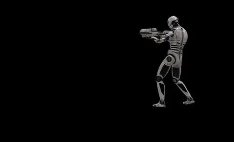 Future Robot Soldier Green Screen - Destroyed Left With Effects 2K Stock Footage 122750743