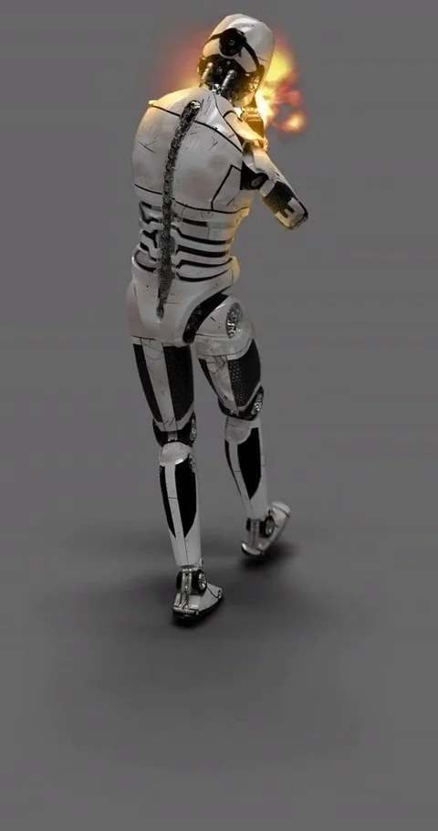 Future Robot Soldier w/ Alpha - Shooting Back With Effects 4K Stock Footage 81869402