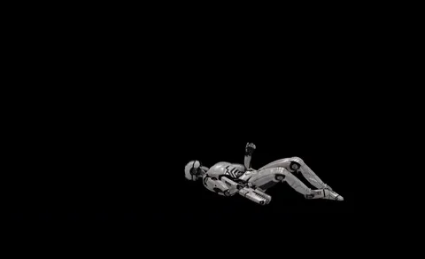 Future Robot Soldier w/ Alpha - Destroyed Front Right With Effects 4K Stock Footage 81870796