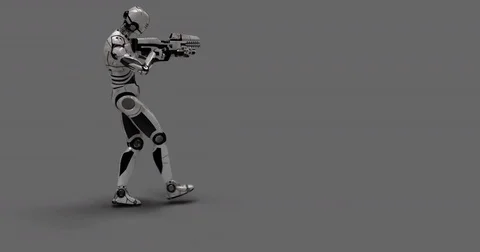 Future Robot Soldier w/ Alpha - Shooting Back Right No Effects 4K Stock Footage 81870829