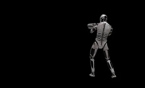 Future Robot Soldier w/ Alpha - Destroyed Back Left No Effects 4K Stock Footage 81870984