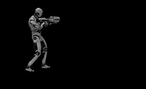 Future Robot Soldier w/ Alpha - Destroyed Back Right No Effects 4K Stock Footage 81870990