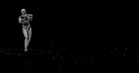 Future Robot Soldier w/ Alpha - Shooting Front Right No Effects 4K Stock Footage 81871036