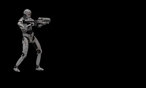 Future Robot Soldier w/ Alpha - Destroyed Right No Effects 4K Stock Footage 81871065