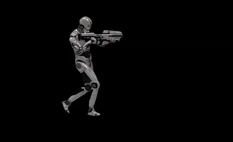 Future Robot Soldier w/ Alpha - Destroyed Right With Effects 4K Stock Footage 81871066