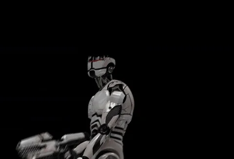 Future Robot Soldier w/ Alpha - Destroyed Front Left Low With Effects 4K Stock Footage 81871115