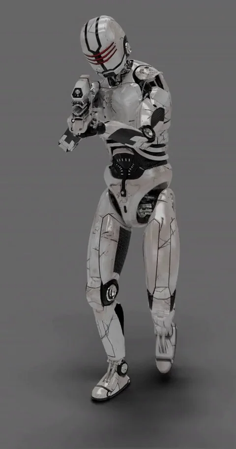 Future Robot Soldier w/ Alpha - Shooting Front No Effects 4K Stock Footage 81871171