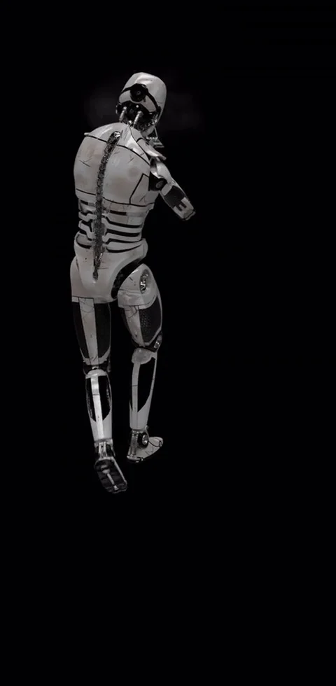 Future Robot Soldier w/ Alpha - Destroyed Back With Effects 4K Stock Footage 81871181