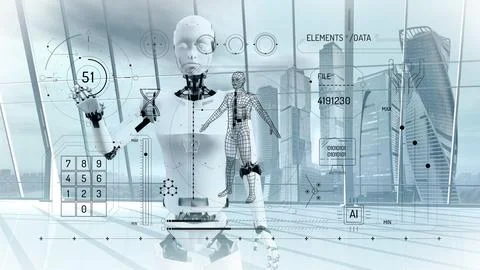 The future of robotics and the humanization of artificial intelligence. 스톡 일러스트