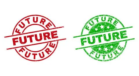 FUTURE Round Badges with Grunged Texture Illustrazione stock