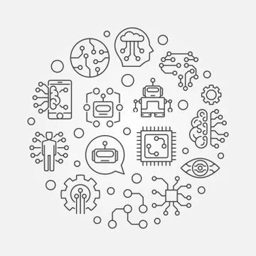 Future round vector minimal illustration in thin line style Illustrazione stock
