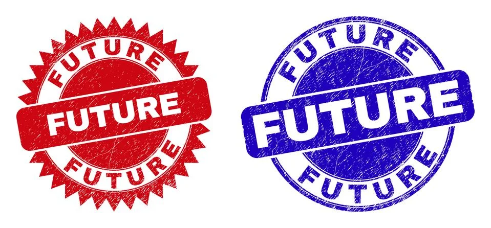 FUTURE Rounded and Rosette Stamps with Grunge Texture Illustrazione stock