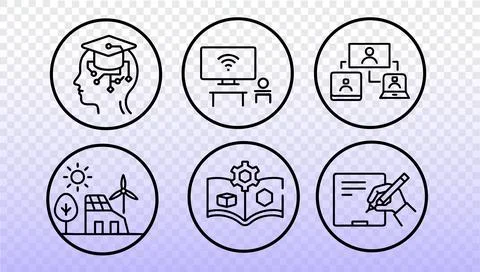 Future school icon collection. Modern education technology innovative learning Stock Illustration