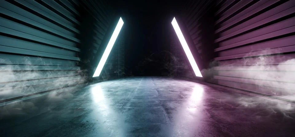 Future Sci Fi Smoke Neon Laser Spaceship Future Dark Corridor Glowing Purple  Illustrazione stock