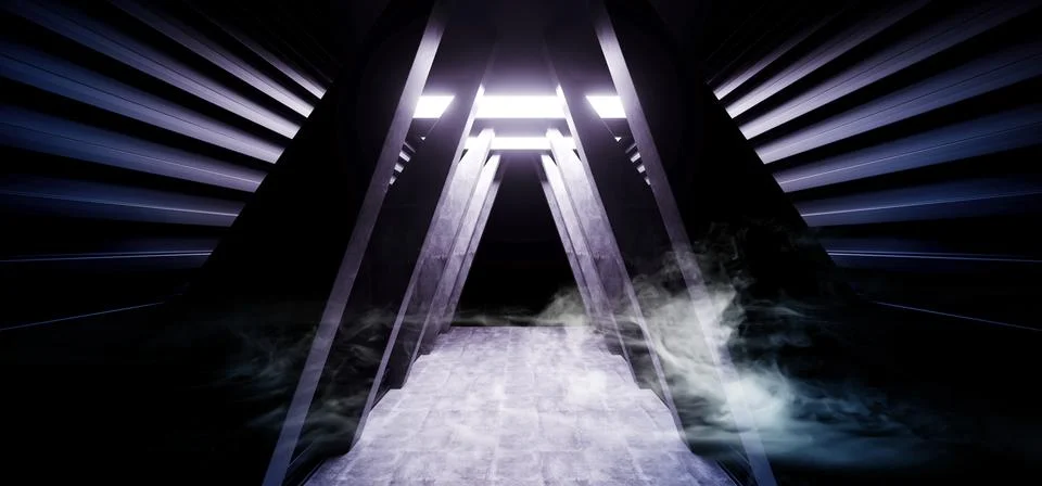 Future Sci Fi Smoke Neon Laser Spaceship Future Dark Corridor Glowing Purple  Illustrazione stock