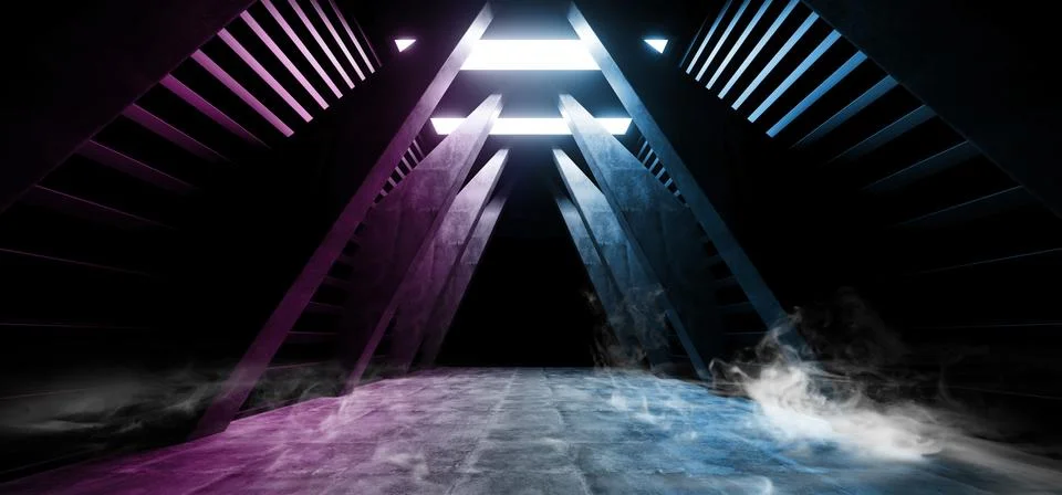 Future Sci Fi Smoke Neon Laser Spaceship Future Dark Corridor Glowing Purple  스톡 일러스트