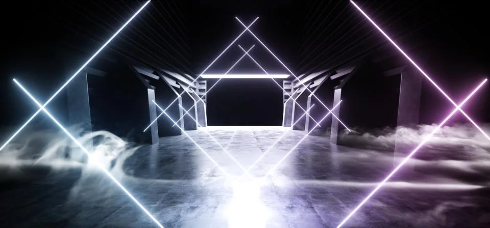 Future Sci Fi Smoke Neon Laser Spaceship Future Dark Corridor Glowing Purple  Illustrazione stock