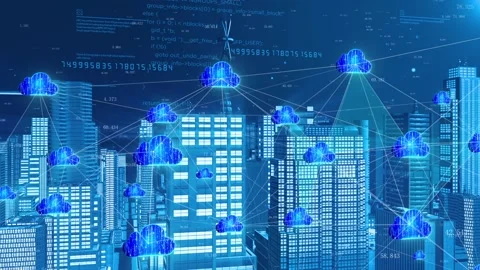 Future science fiction smart city 5g cloud computing Internet of things conn Stock Footage 152297330