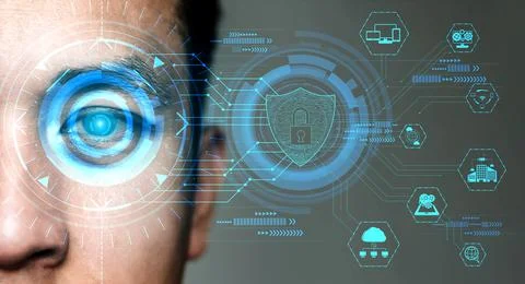 Future security data by biometrics eye scanning. 스톡 사진