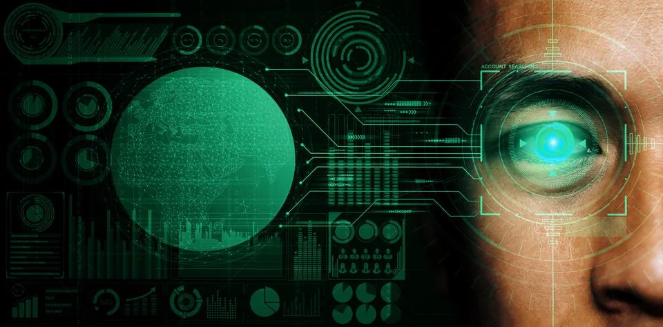 Future security data by biometrics eye scanning. uds Stock Photos